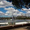 HippyfromOz > Sunday 13 April 2008 - Bridges - Taken yesterday at South Bank Parklands.  In the foreground is the walkway to the South Bank 3 Ferry Terminal - the higher bridge is the Goodwill Bridge, this is a foot bridge across the Brisbane River - the bridge in the background is the Captain Cook Bridge which takes the M1 across the river.  A bit of a conglomeration isn't it !!